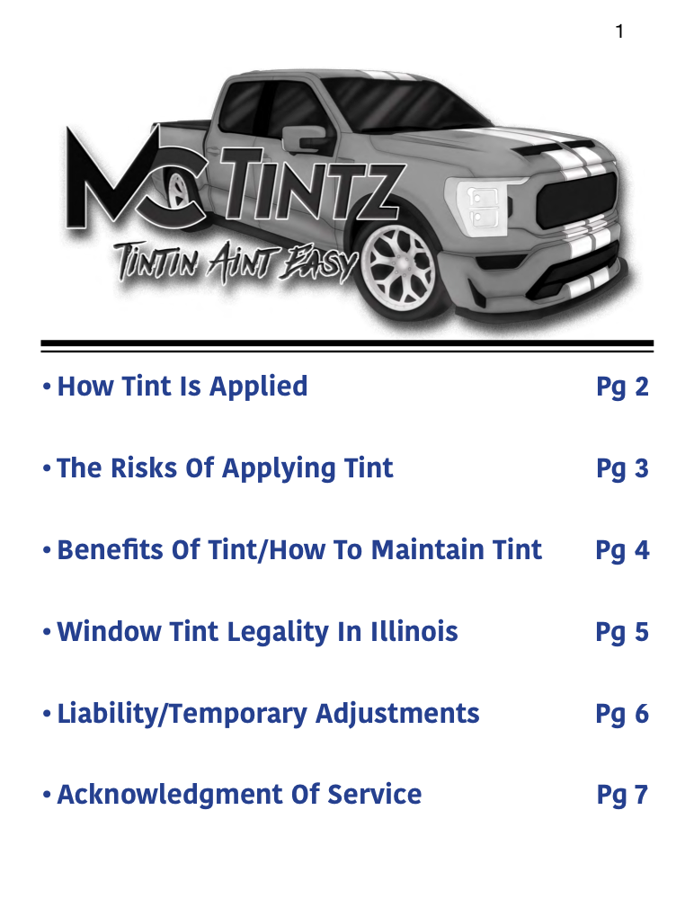 First page of the seven-page McTintz information sheet