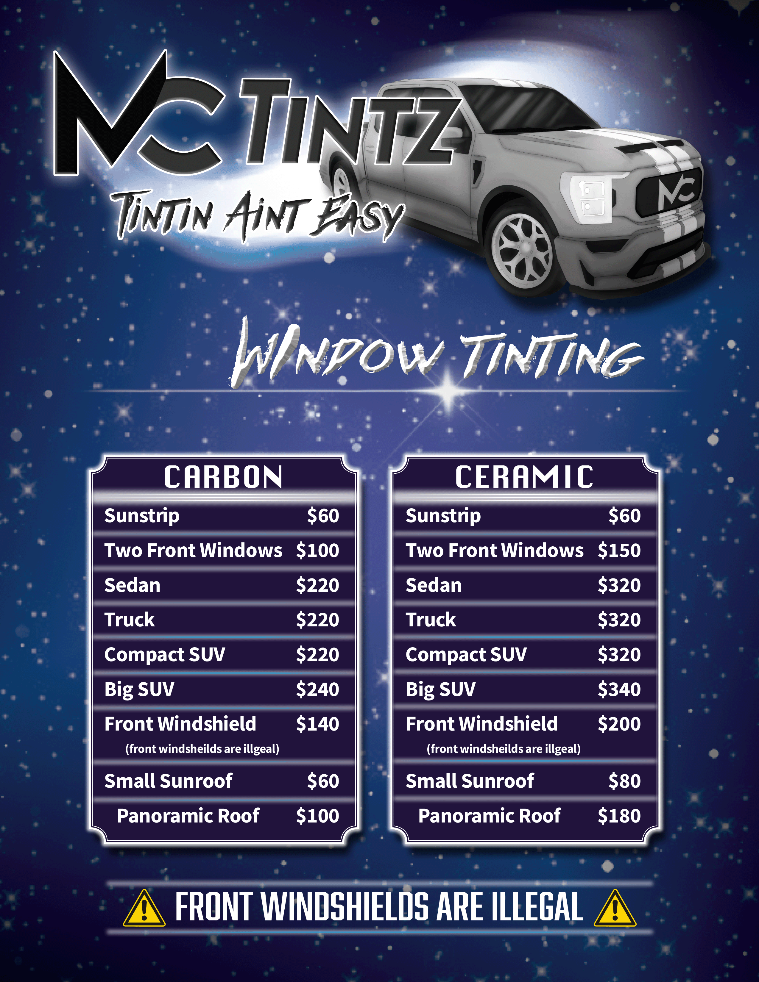 Window tinting information sheet design