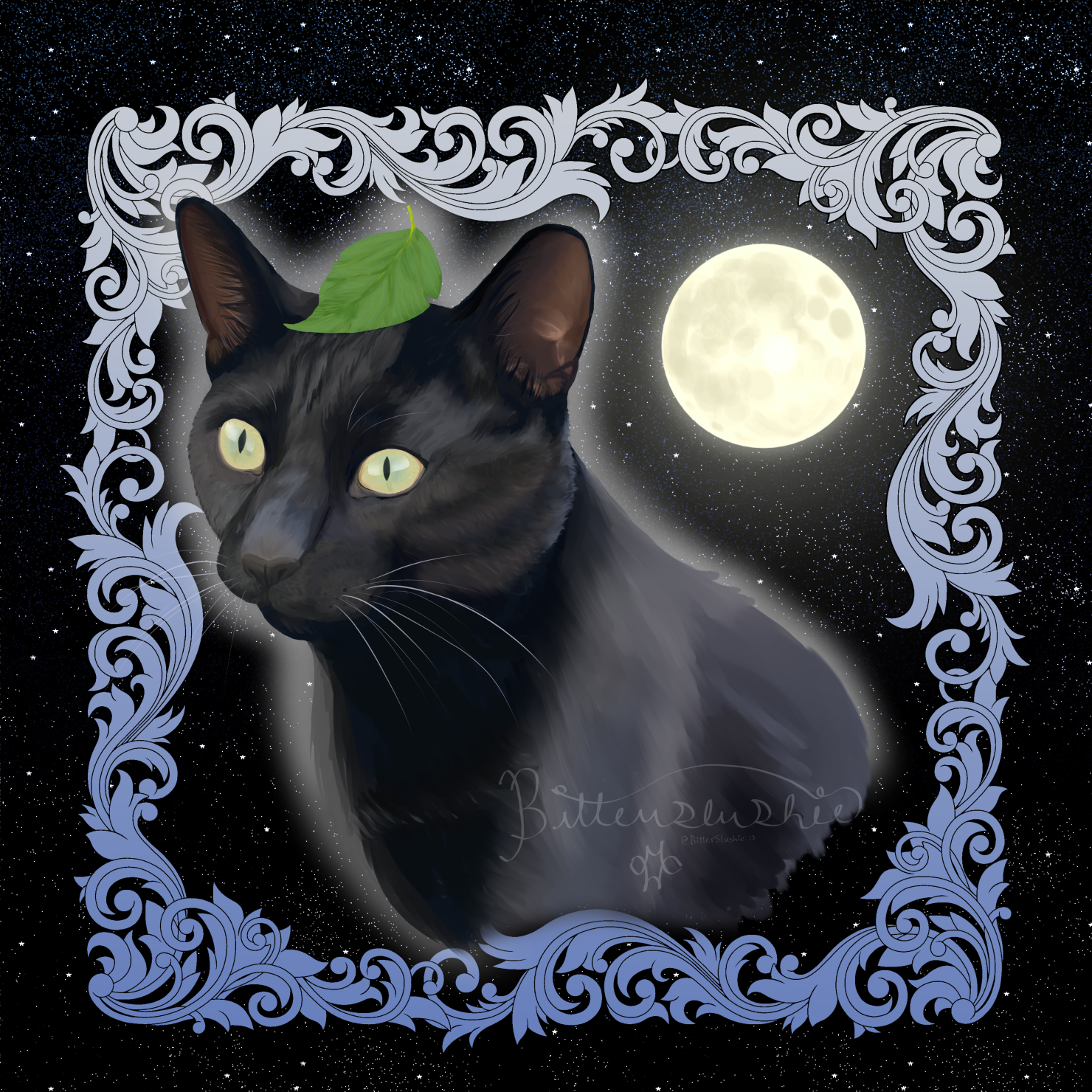 Painting of a Black cat named Asce